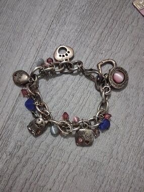 Cat Lover Charm Bracelet,  Fun Cute,  Silver, Adjustable,  7.5"